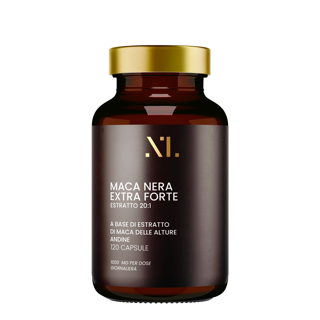 Maca Nera Extra Forte — flacone in vetro ambrato